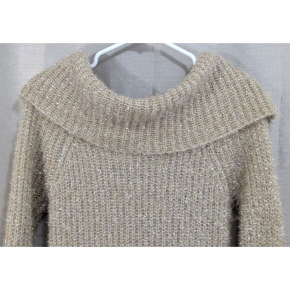 Boston Proper Womens XS Gold Metallic Cowl Neck Pullover Holiday Sweater Festive - Picture 15 of 16